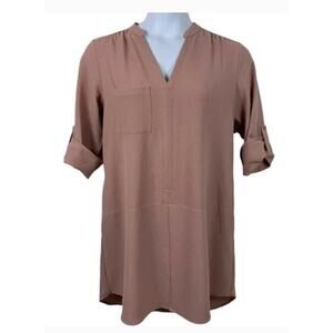 Lush Size large Dress Roll Tab Sleeves Shift High Low Dusty Rose Pink Womens NEW